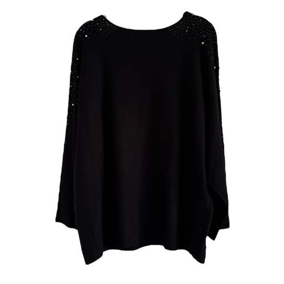 CALVIN KLEIN BLACK JEWELED PEARL PULLOVER KNIT TOP SWEATER SZ XL - Picture 2 of 3